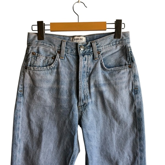 Agolde Riley High Rise Crop Jeans Light Blue Distressed Denim Size 25 - Picture 3 of 16